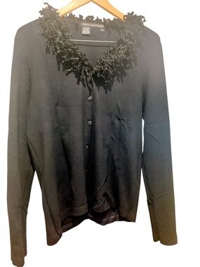 Nina Leonard Faux Shearling Cardigan, Large